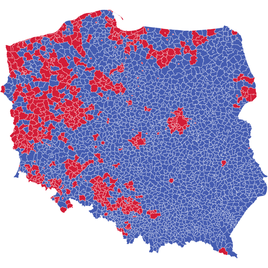 Mapa wybory prezydenckie 2025 druga tura TVN gminy Mapa wybory prezydenckie 2025 druga tura TVN gminy